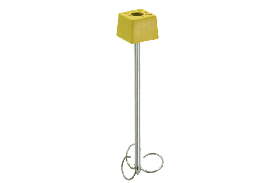 Hito de plástico color amarillo con amarre de 50cm