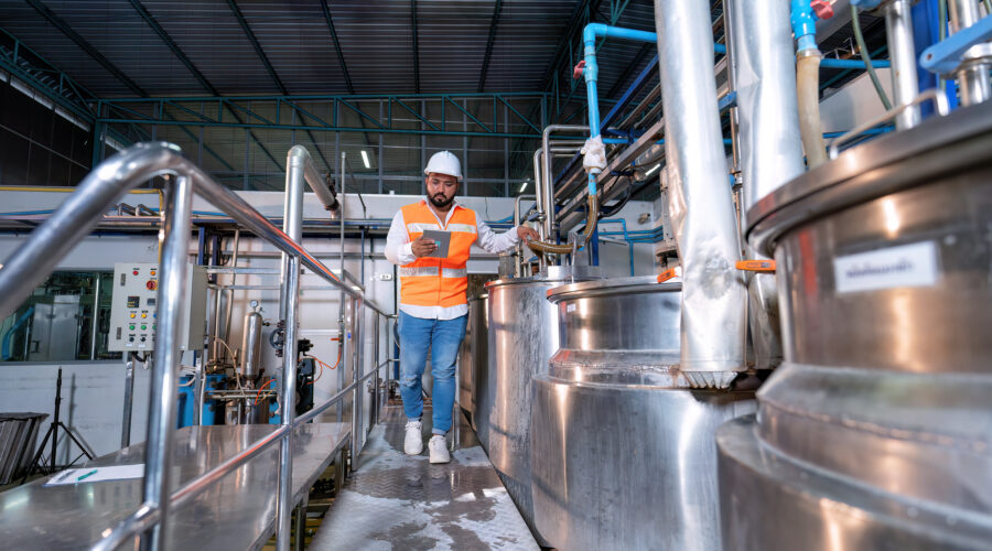 Mechanical engineer inspection pipe tube connection commissioning ready for plant startup machine