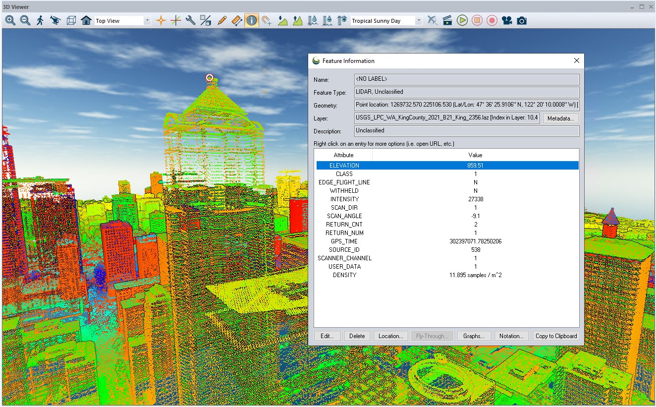 Ferramenta de informação de características vetoriais no visualizador 3D