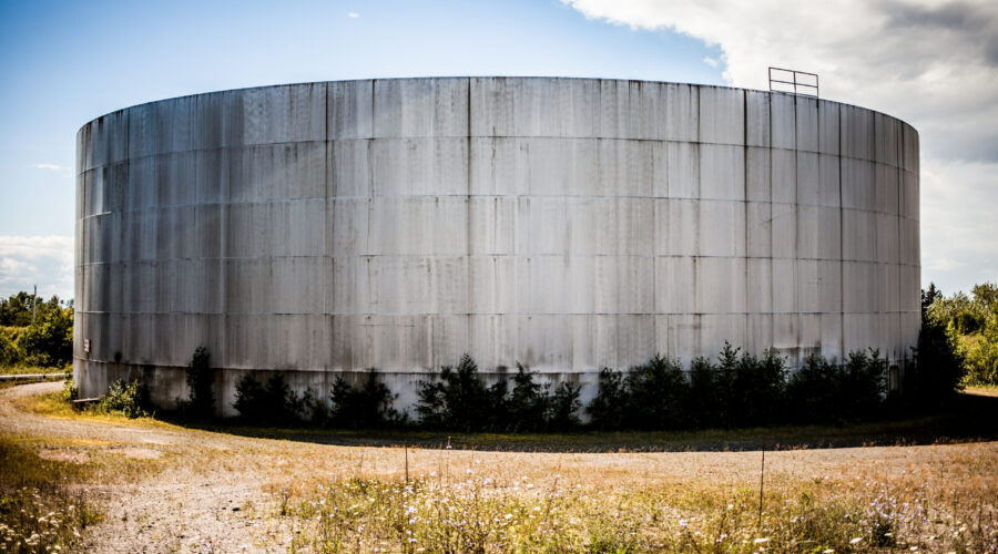 Detail of a Big Abandoned Oil Refinery Gas Tank