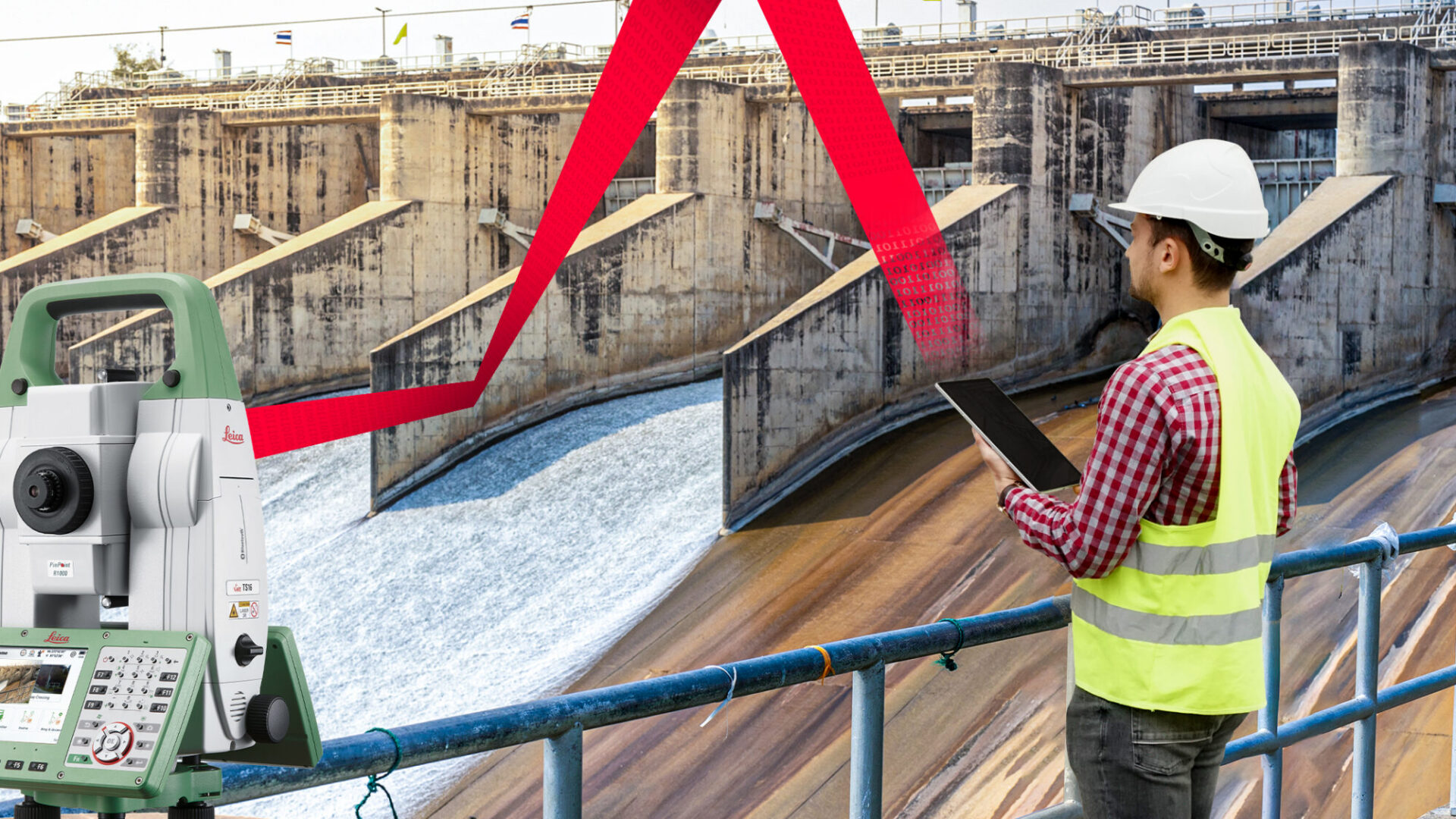 A dam engineering doing his checking routine. He is wearing a wh