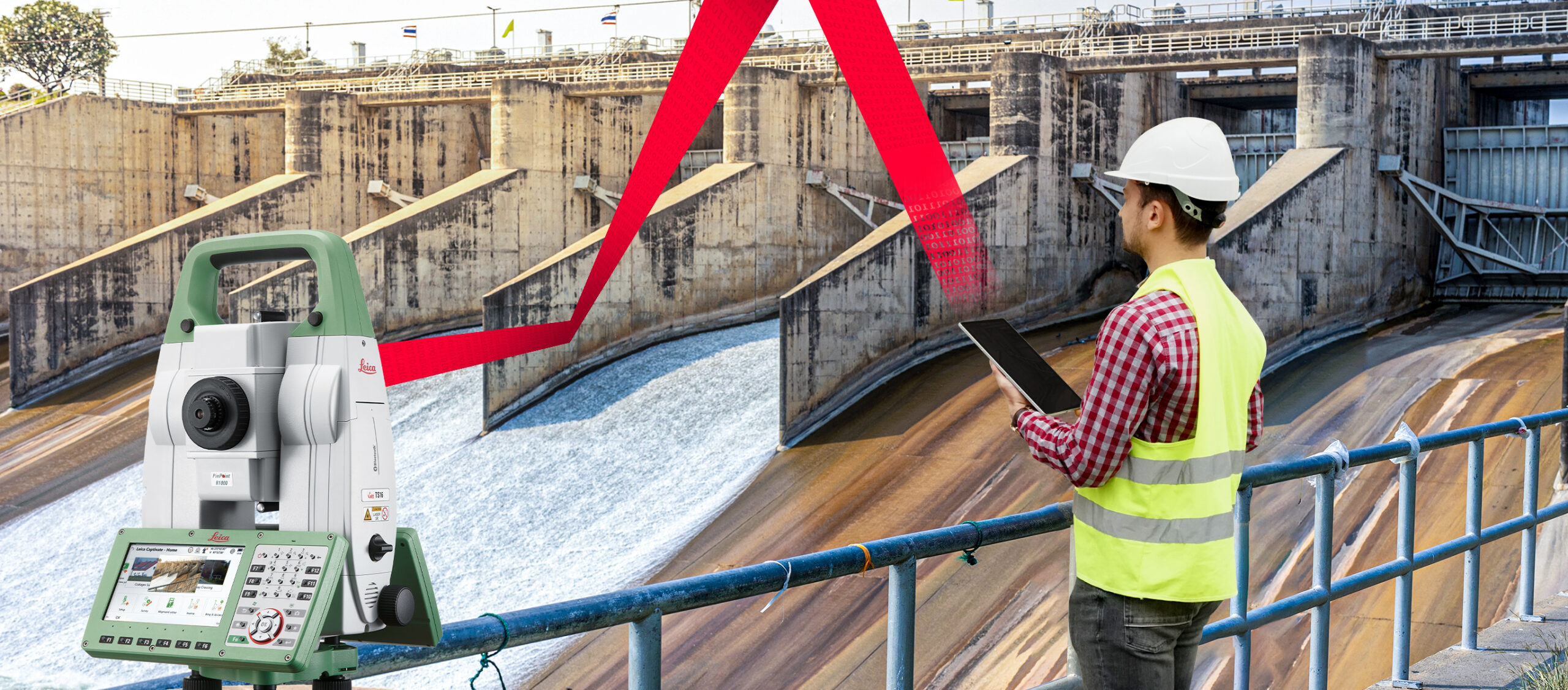 A dam engineering doing his checking routine. He is wearing a wh